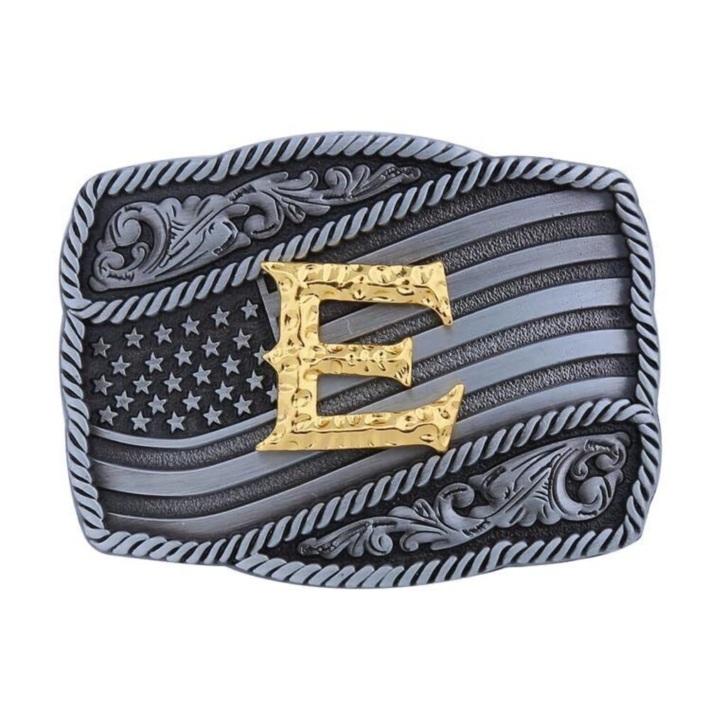 4167 Western Cowboy Belt Buckle , Initial Letters American Flag Belt Buckle